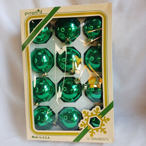 Vintage Pyramid 12ct Green Glass Ornament In Original Box (3 Available)